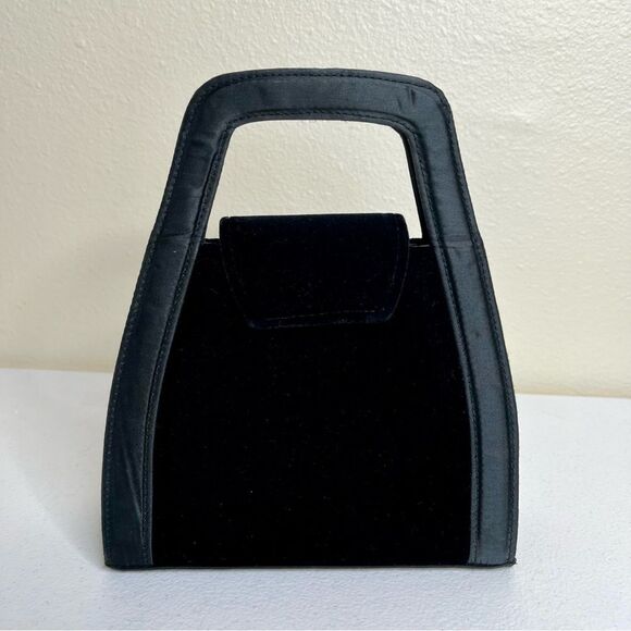 K F Ltd Black Velvet Satchel Handle Shoulder Strap Handbag Dressy Cocktail - Picture 2 of 12